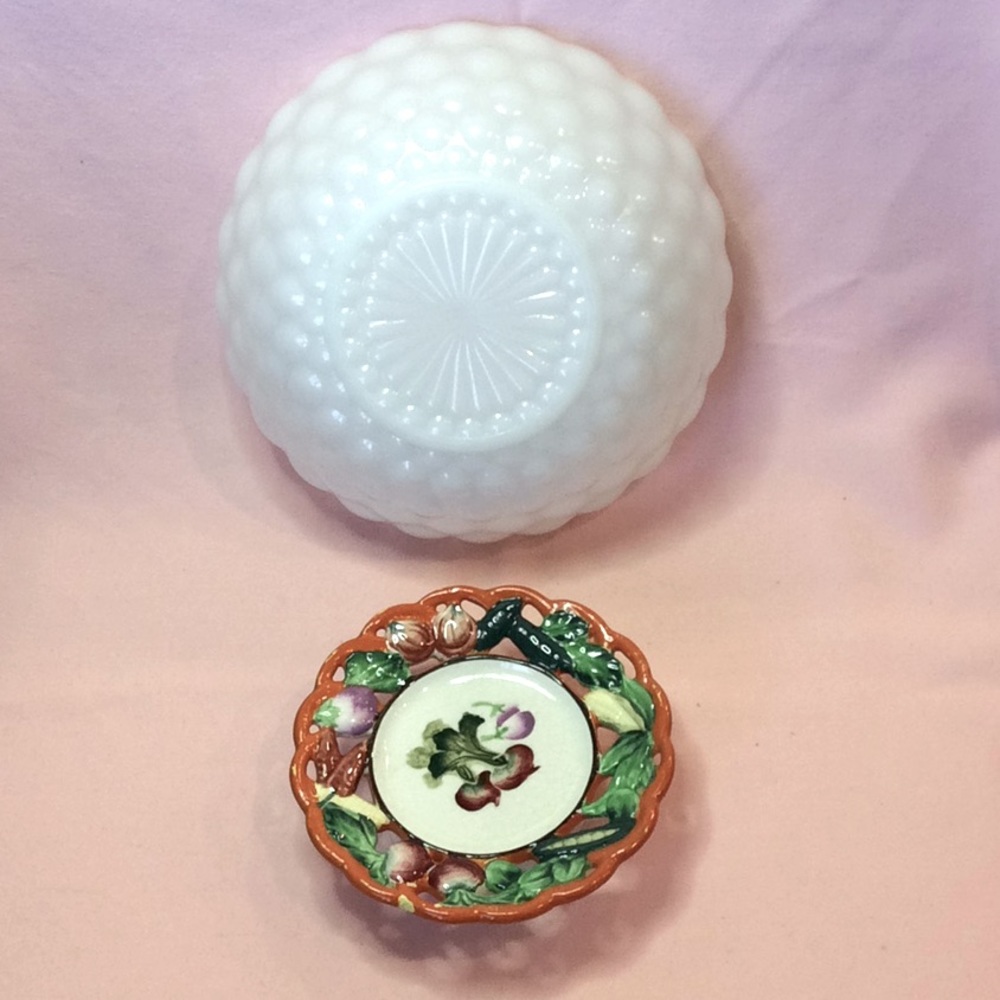 FINAL SALE PRICE Lefton Tealight Warmer & Milkglass Serving Bowl